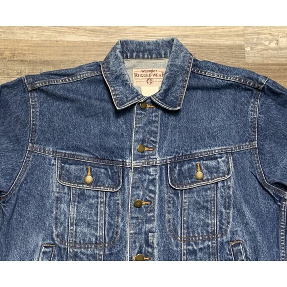 Vintage Wrangler Rugged Wear Denim Jacket Mens Large Button-Up Blue Jean Collar - Picture 3 of 13